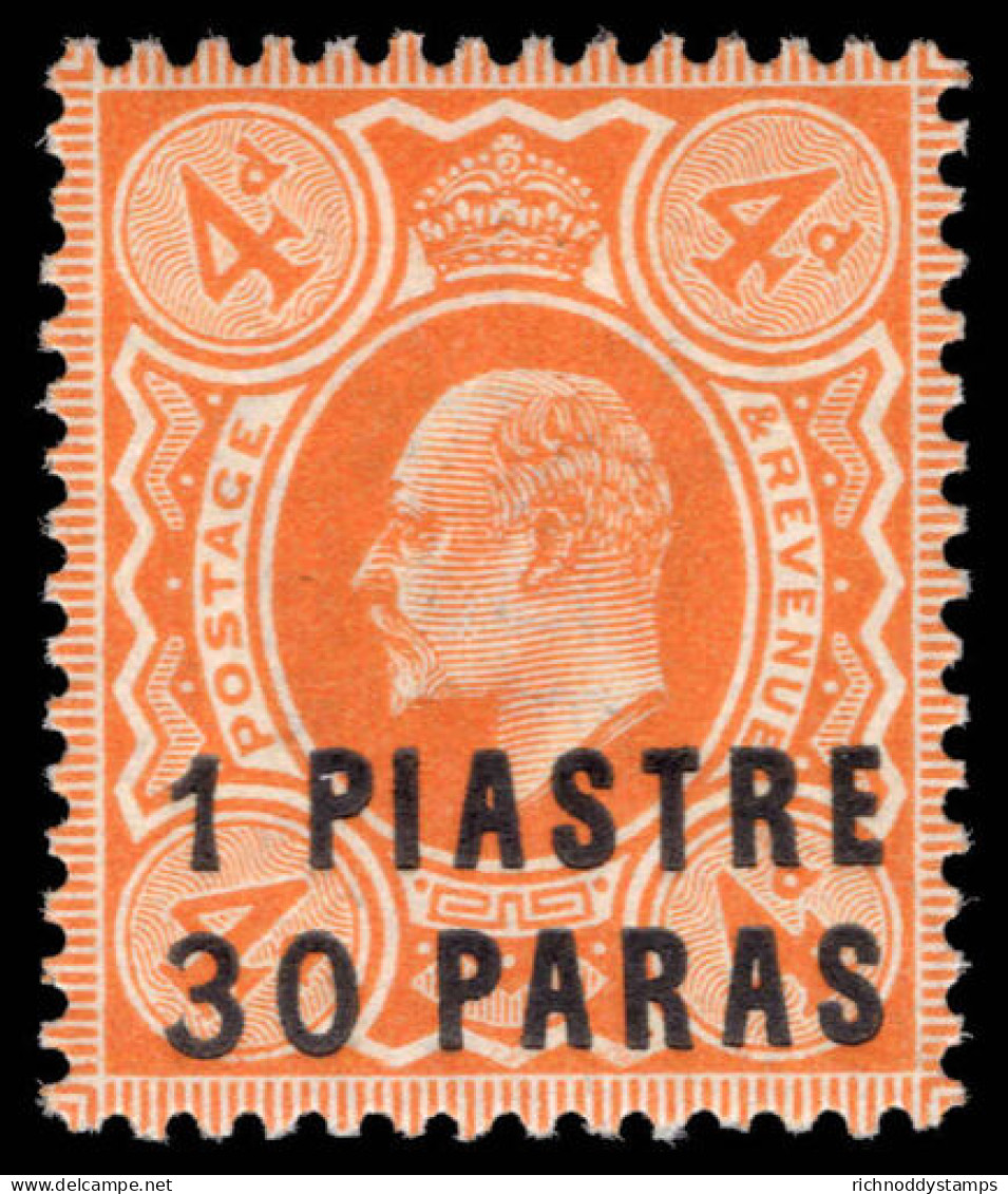 British Levant 1909 1pi30 On 4d Brown-orange Lightly Mounted Mint. - Brits-Levant