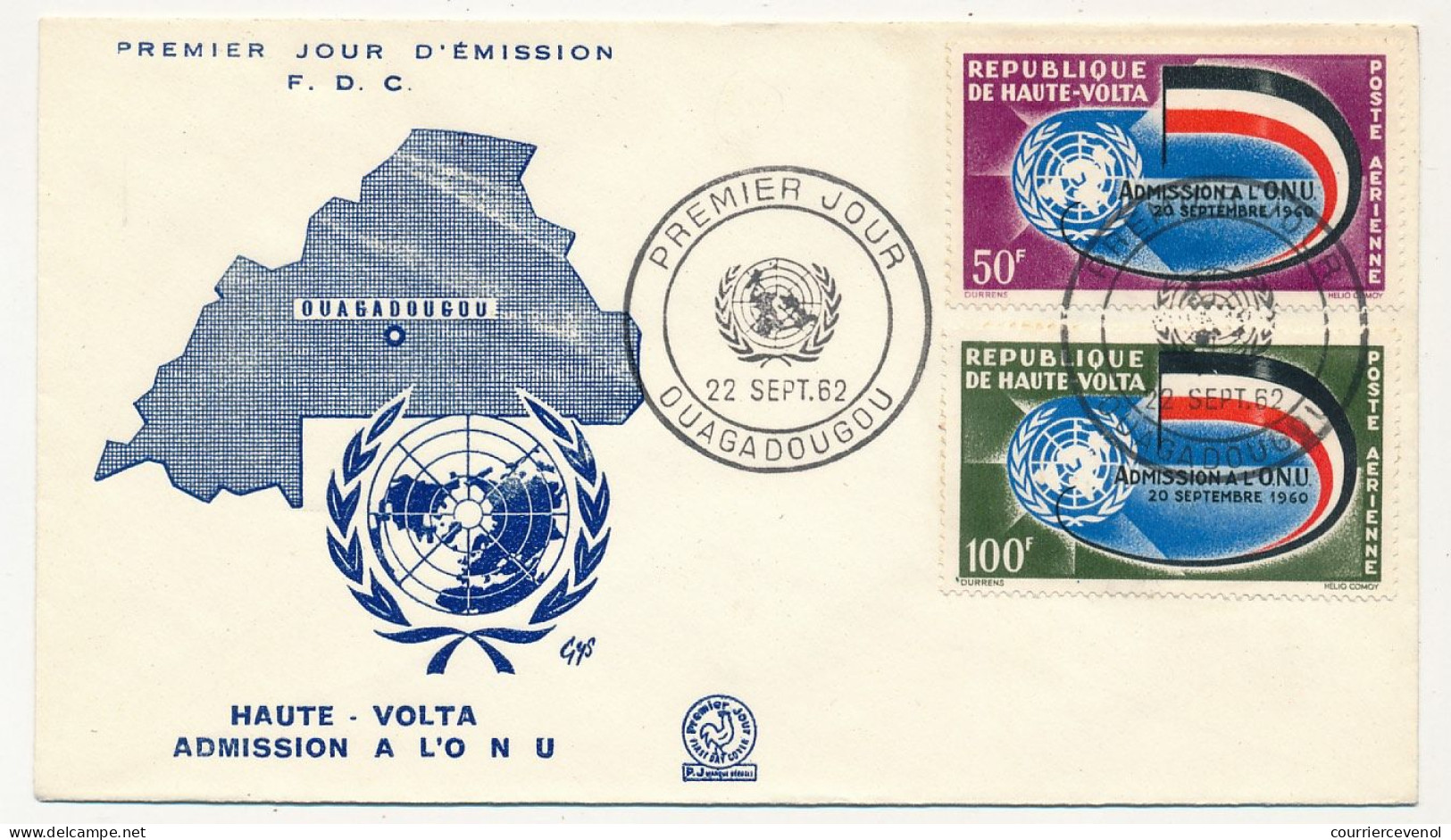 HAUTE-VOLTA => Enveloppe FDC => Admission à L'O.N.U. (2 Valeurs) - Ouagadougou - 22 Sept 1962 - Obervolta (1958-1984)