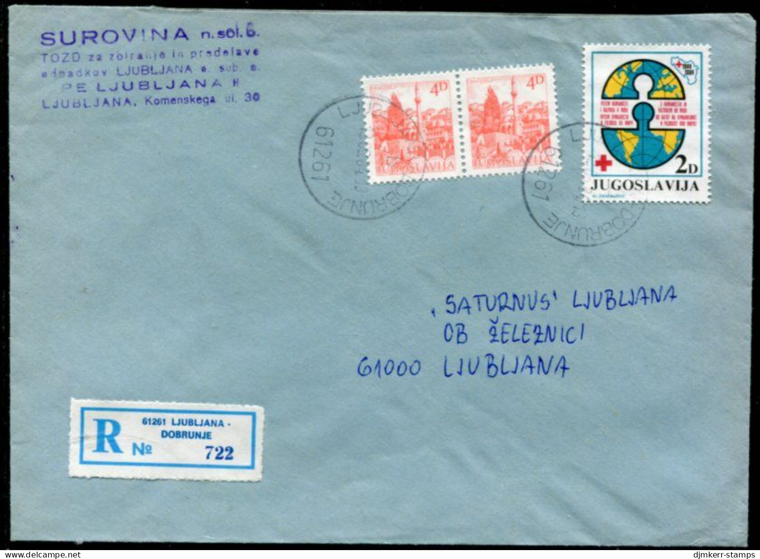YUGOSLAVIA 1984 Red Cross. Tax 2 D. Used On Commercial Cover.  Michel ZZM 85 - Beneficenza