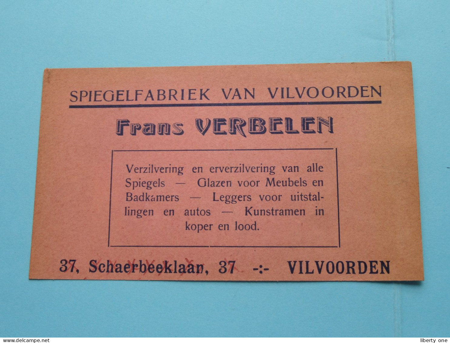 Spiegelfabriek Van VILVOORDEN " Frans VERBELEN "Schaerbeeklaan 37 VILVOORDEN ( Zie / Voir SCAN ) Geplooid ! - Cartes De Visite