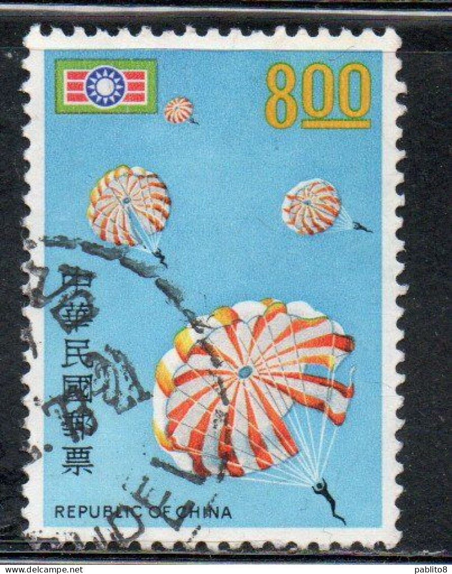 CHINA REPUBLIC CINA TAIWAN FORMOSA 1972 YOUTH CORPS EMBLEM PARACHUTE JUMPING 8$ USED USATO OBLITERE' - Usados