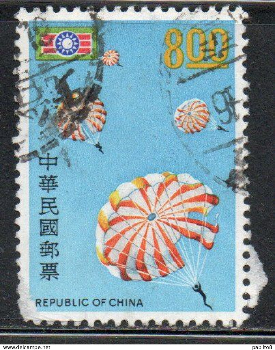 CHINA REPUBLIC CINA TAIWAN FORMOSA 1972 YOUTH CORPS EMBLEM PARACHUTE JUMPING 8$ USED USATO OBLITERE' - Used Stamps