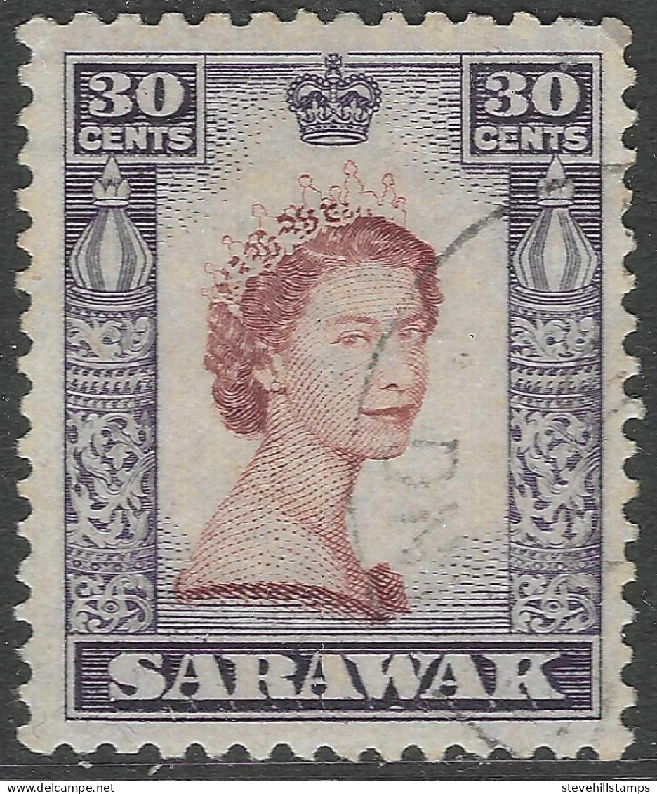 Sarawak. 1955-59 QEII. 30c Used. Mult Script CA W/M SG 198 - Sarawak (...-1963)