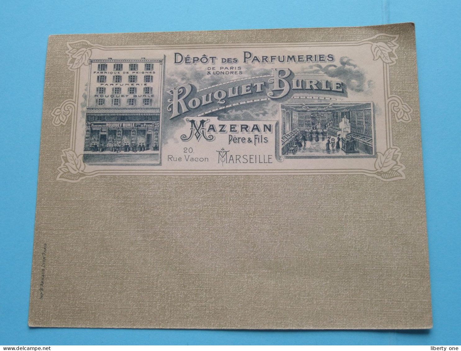 Dépôt Des PARFUMERIES De Paris & Londres ROUQUET BURLE - MAZERAN Père & Fils MARSEILLE Rue Vacon ( Voir SCAN ) Enveloppe - Accesorios