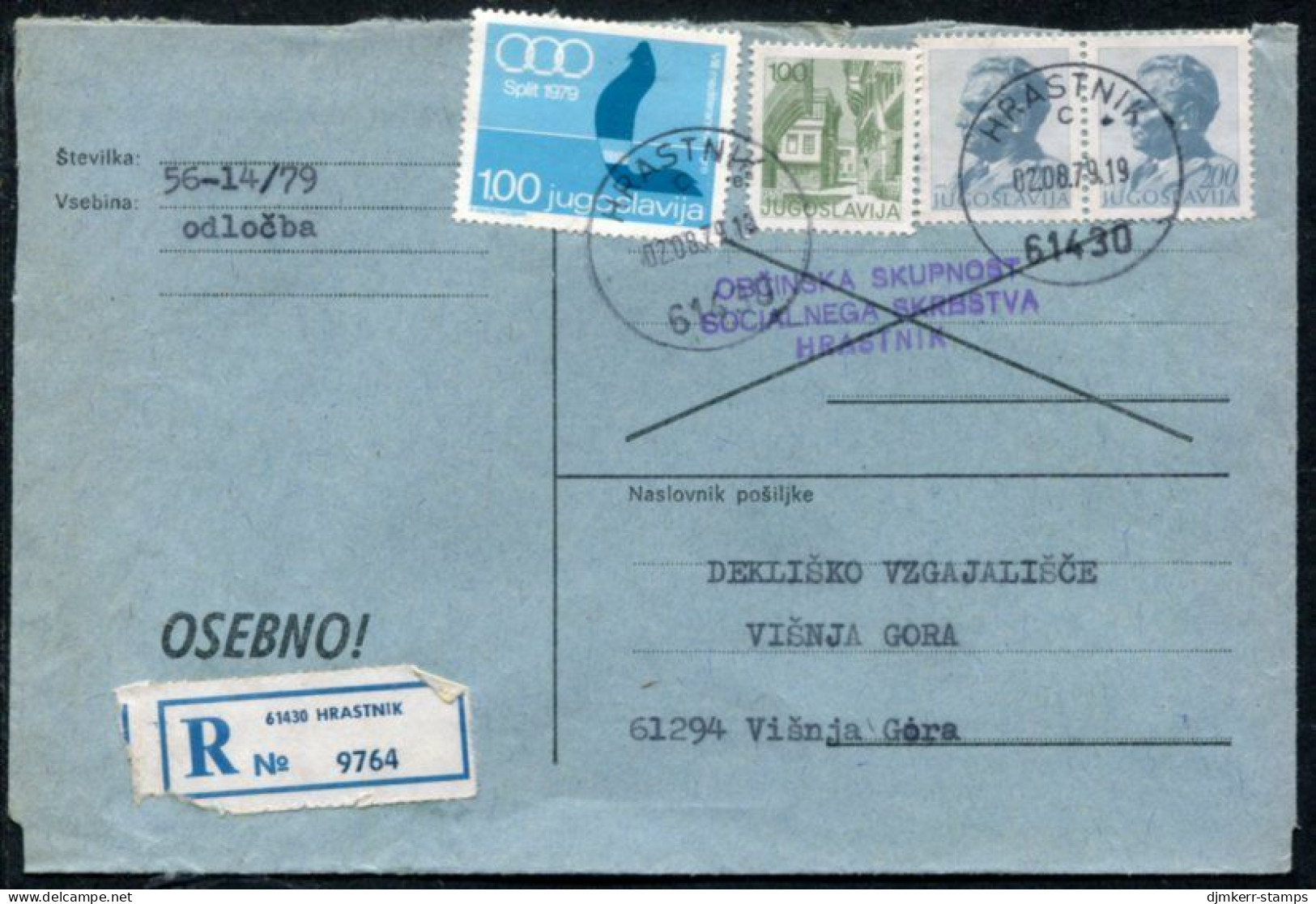 YUGOSLAVIA 1979 Mediterranean Games  Tax. Used On Commercial Cover.  Michel ZZM 66 - Liefdadigheid