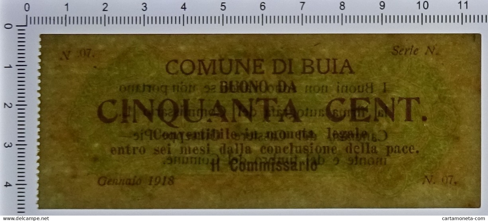 50 CENTESIMI NON EMESSO COMUNE DI BUIA BUONO COMUNALE WWI GENNAIO 1918 SUP+ - Other & Unclassified