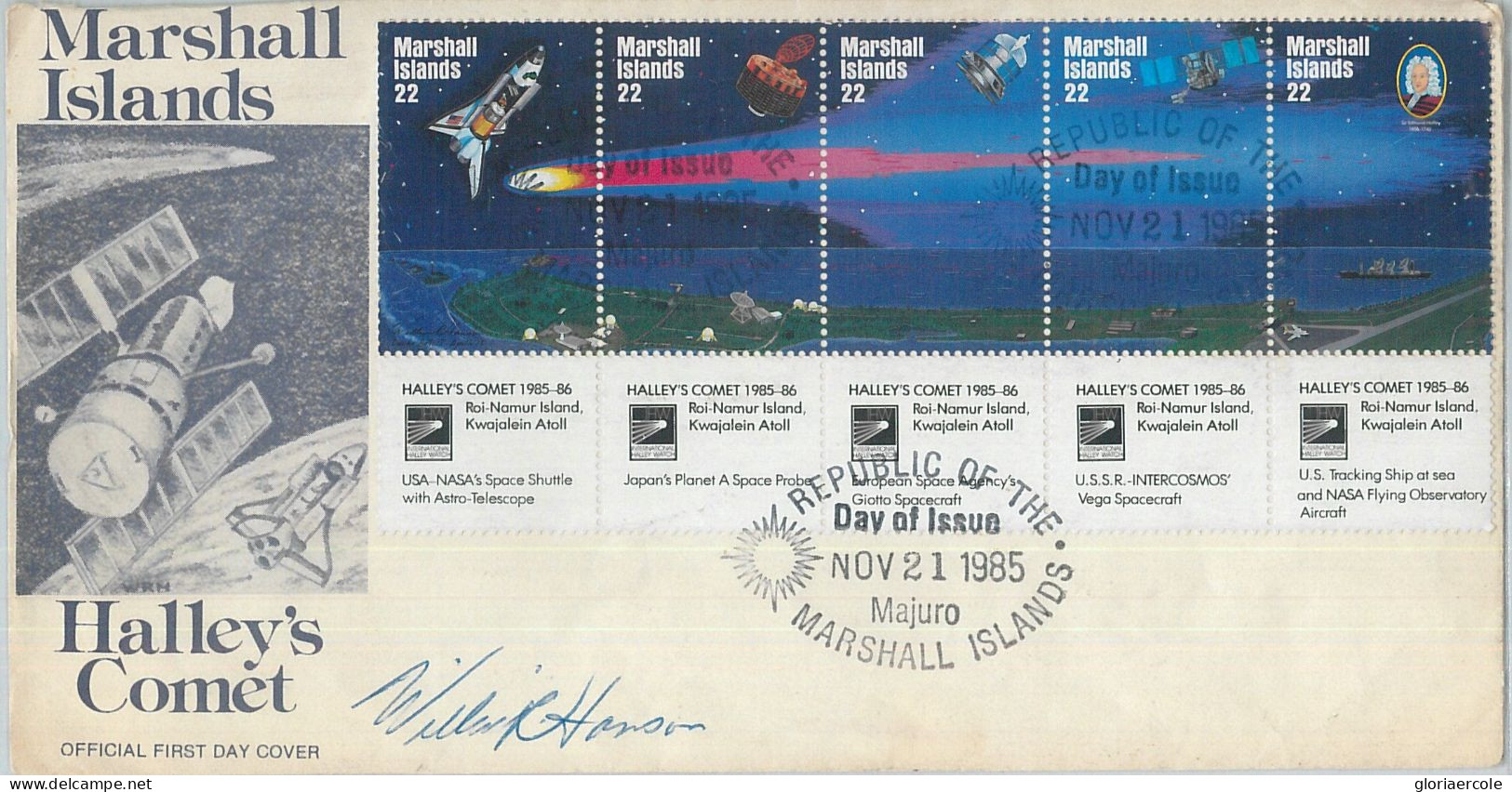 75974 - MARSHALL  ISLANDS - Postal History - FDC Cover 1985 Halley's Comet SPACE - SIGNED By Stamp Designer! - Noord-Amerika