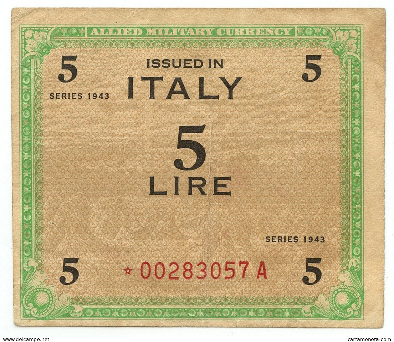 5 LIRE OCCUPAZIONE AMERICANA IN ITALIA MONOLINGUA ASTERISCO 1943 BB/BB+ - Occupation Alliés Seconde Guerre Mondiale