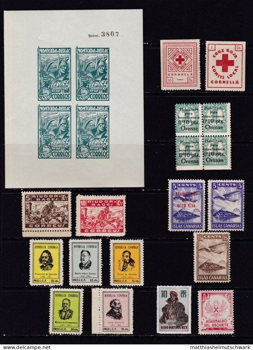 Spanien/Spanischer Bürgerkrieg/Lokalausgaben/1936-1939 Einzelmarken, Sätze, Viererblöcke, U.a. - Otros & Sin Clasificación