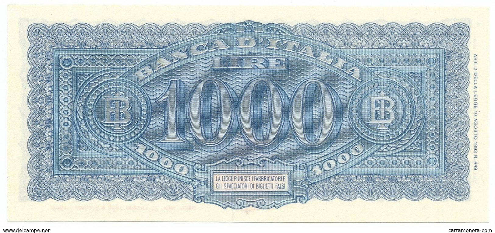 1000 LIRE ITALIA TURRITA TESTINA SERIE SOSTITUTIVA 10/12/1944 FDS - Sonstige