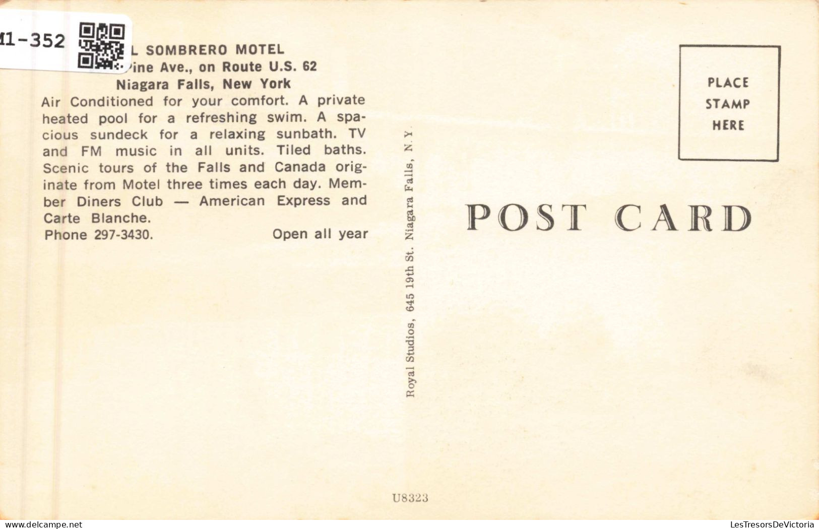 ETATS-UNIS - EL SOMBRERO MOTEL - 8601 Pine Ave., Route US 62 - Niagara Falls - New York - Carte Postale Ancienne - Autres & Non Classés