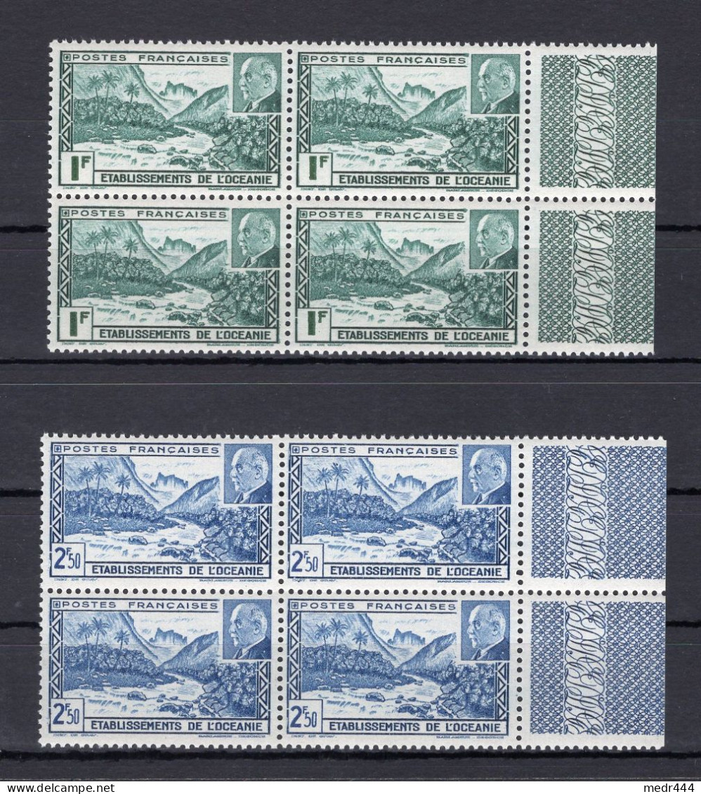 Etablissement De L'Océanie 1944 - Maréshal Philippe Pétain - Block Of  Four - Complete Set - MNH** - Excellent Quality - 1944 Maréchal Pétain, Surchargés – Œuvres Coloniales