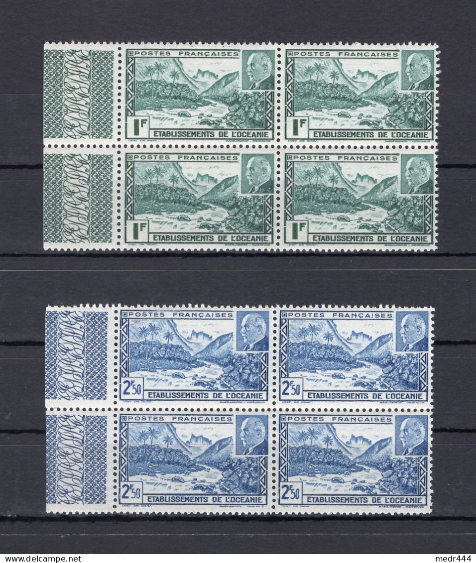 Etablissement De L'Océanie 1944 - Marshal Philippe Pétain - Block Of  Four - Complete Set - MNH** - Excellent Quality - 1944 Maréchal Pétain, Surchargés – Œuvres Coloniales