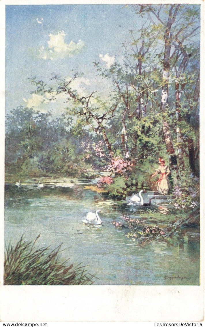 CPA - Tableau - Jeune Fille Au Lac Des Cygnes - Cygnes - Lac - Carte Postale Ancienne - Peintures & Tableaux