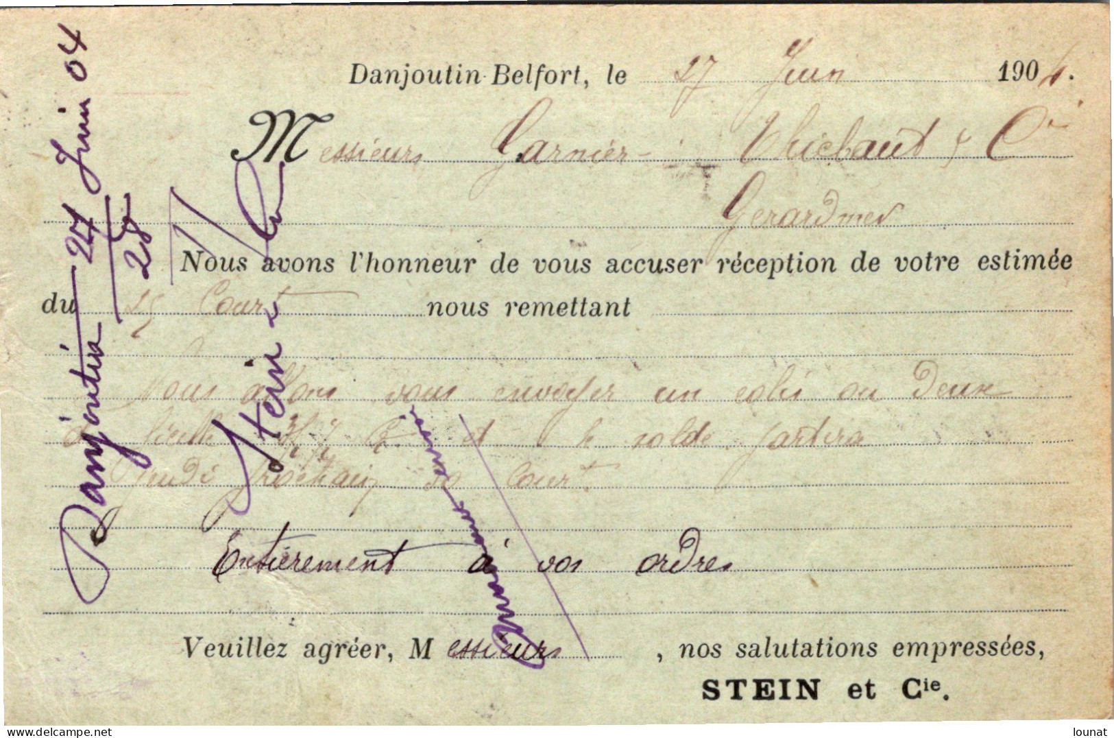 90 DANJOUTIN - Stein & Cie   - Entiers Postaux Année 1904 - Danjoutin