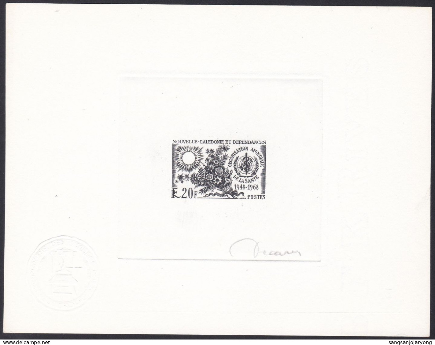 New Caledonia Sc367 WHO 20th Anniversary, Sun, Flower, Signed Die Proof, Epreuve - OMS