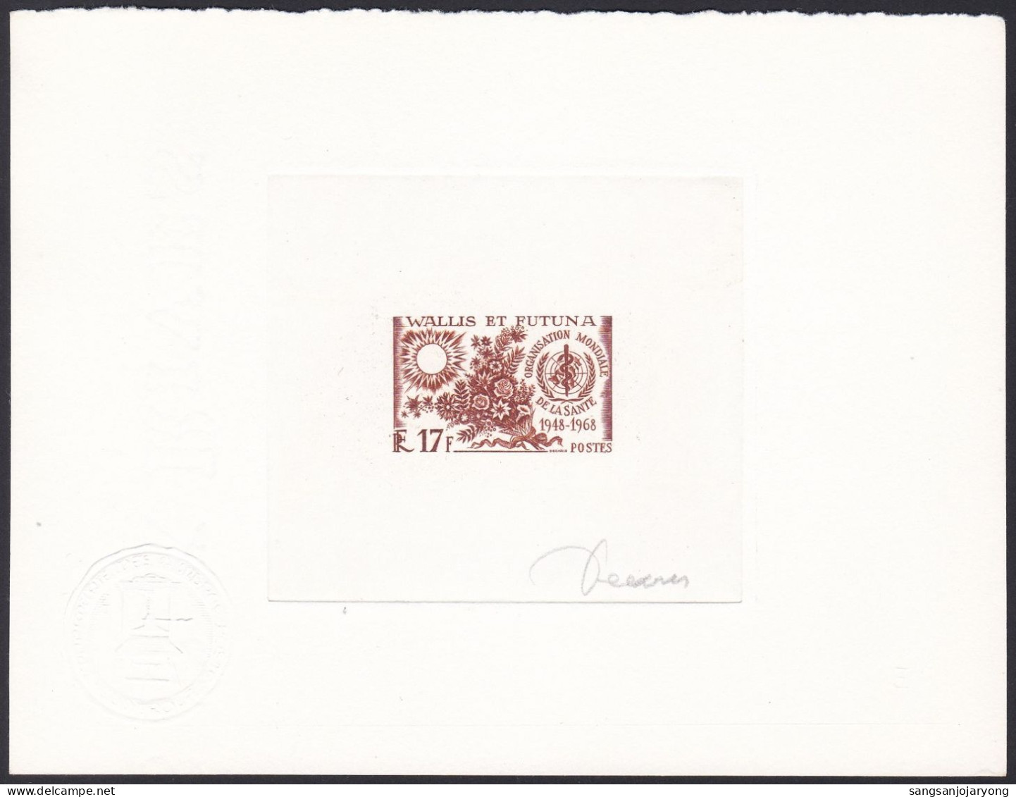 Wallis Futuna Sc169 WHO 20th Anniversary, Sun, Flower, Signed Die Proof, Epreuve - WHO