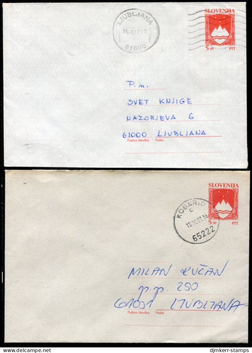 SLOVENIA 1992 5.00 T.  Postal Stationery Envelope On Both Papers Used.  Michel U1a-b - Slowenien