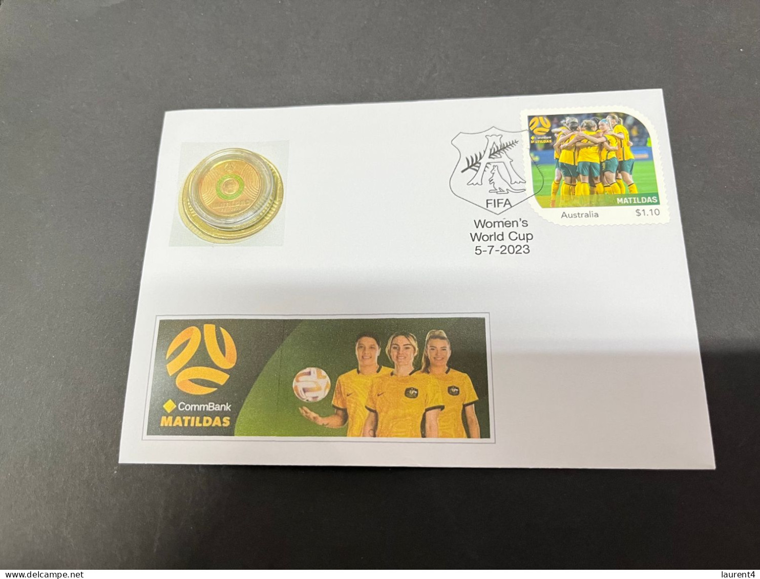 5-7-2023 (1 S  25A) Green $ 2.00 Women's Football  World Cup  - Coloured Coin 2023 On Cover (released 5-7-2023) TODAY - 2 Dollars