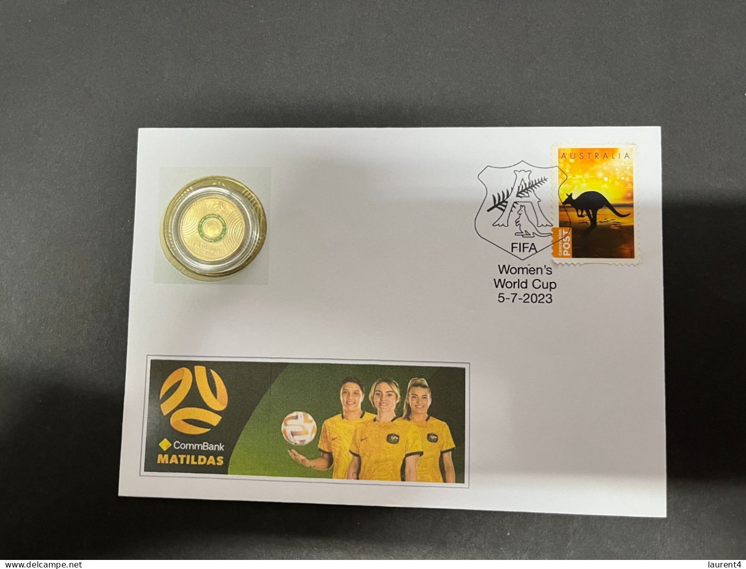 5-7-2023 (1 S  25A) Green $ 2.00 Women's Football  World Cup  - Coloured Coin 2023 On Cover (released 5-7-2023) TODAY - 2 Dollars