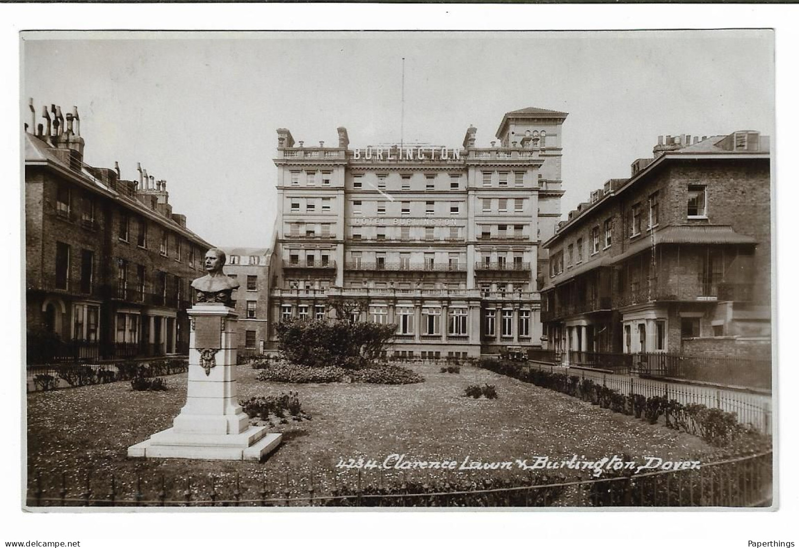 Real Photo Postcard, Kent, Dover, Burlington Hotel, Clarence Lawn, House, Building, Monument. - Dover