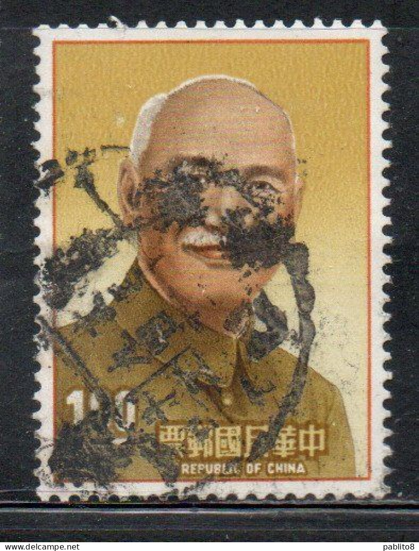 CHINA REPUBLIC CINA TAIWAN FORMOSA 1966 PRESIDENT CHIANG KAI-SHEK IN CHUNG SAN ROBE 1$ USED USATO OBLITERE' - Usati