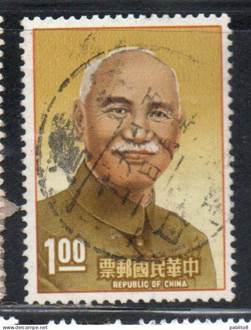 CHINA REPUBLIC CINA TAIWAN FORMOSA 1966 PRESIDENT CHIANG KAI-SHEK IN CHUNG SAN ROBE 1$ USED USATO OBLITERE' - Used Stamps