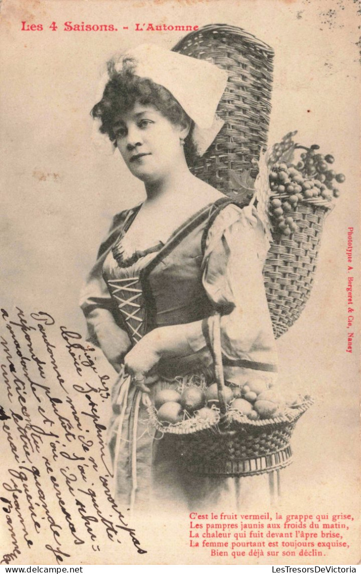 PHOTOGRAPHIE - Les 4 Saisons - L'Automne - Femme Avec Une Corbeille De Fruits - Carte Postale Ancienne - Fotografie