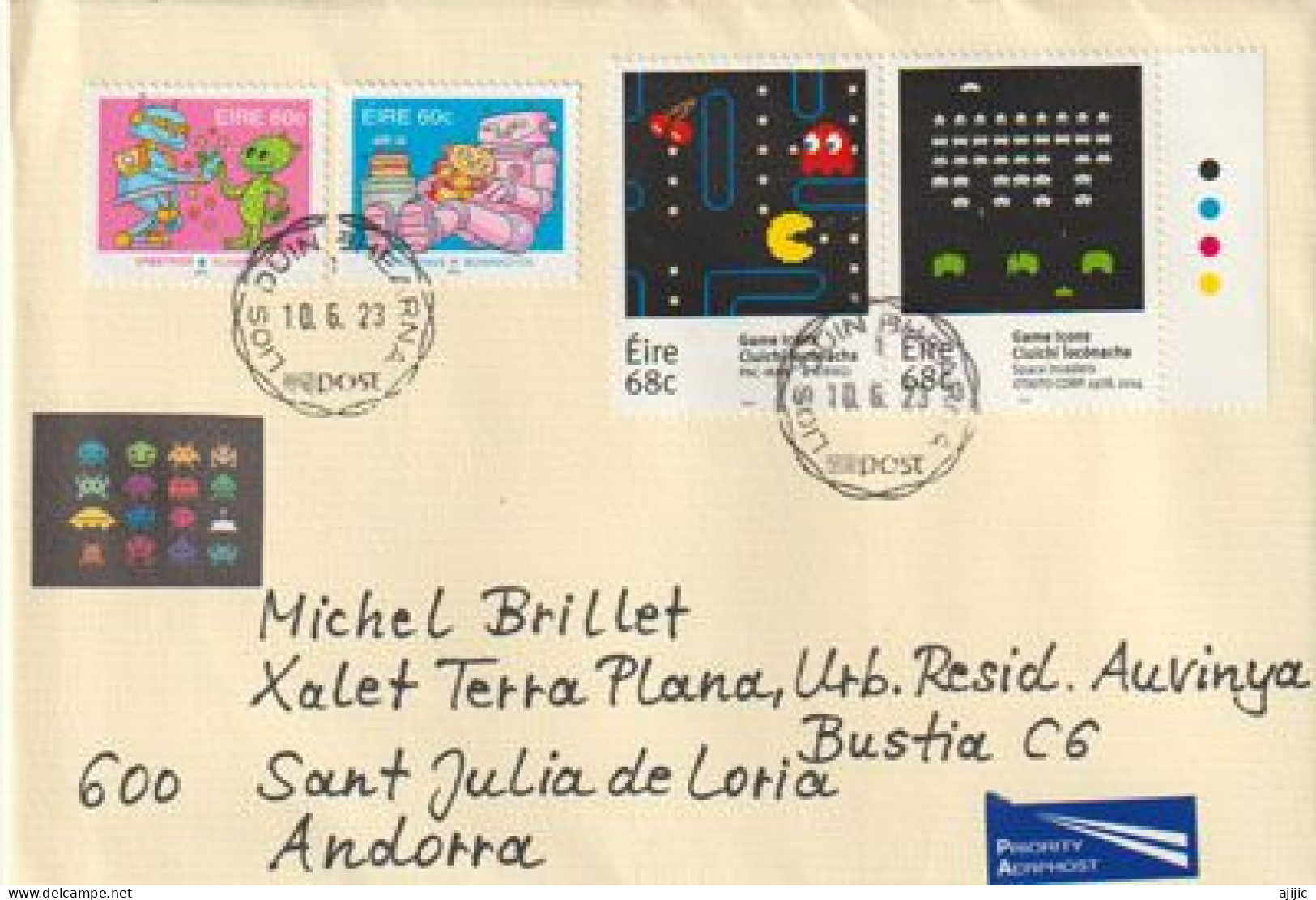 Jeux Video: "Game Icons": Pac-Man / Space Invaders Video Games, Letter 2023 Sent To Andorra (Principat) - Storia Postale