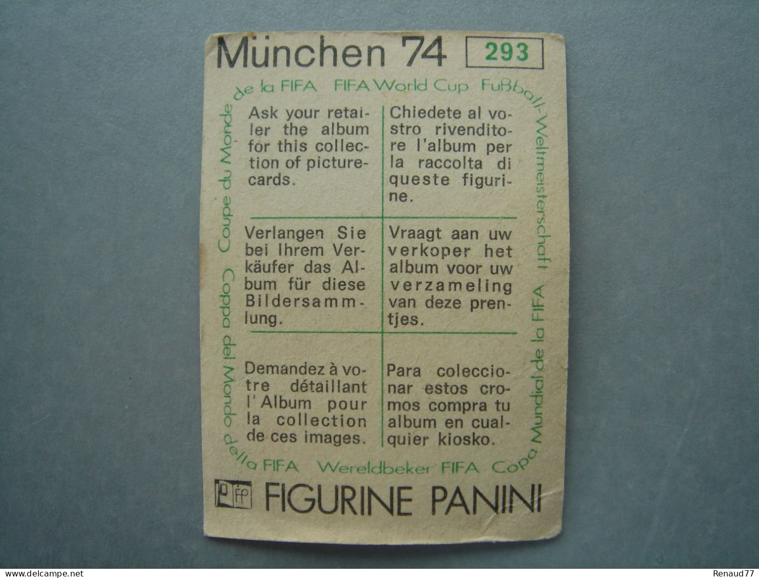 PANINI MUNCHEN 1974 - FOOTBALL - TRADING CARDS FIGURINE N° 293 - ITALY - MAURO BELLUGI - Edition Anglaise