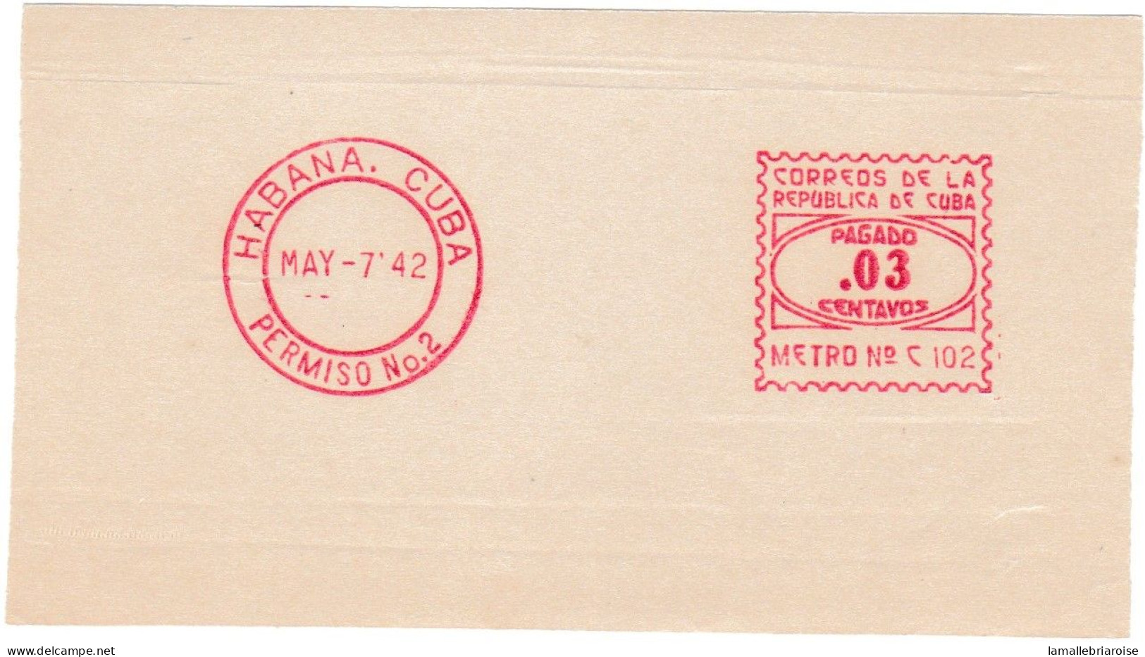 Cuba, Habana, Essai De Machine à Affranchir, 7 Mai 1942 - Imperforates, Proofs & Errors