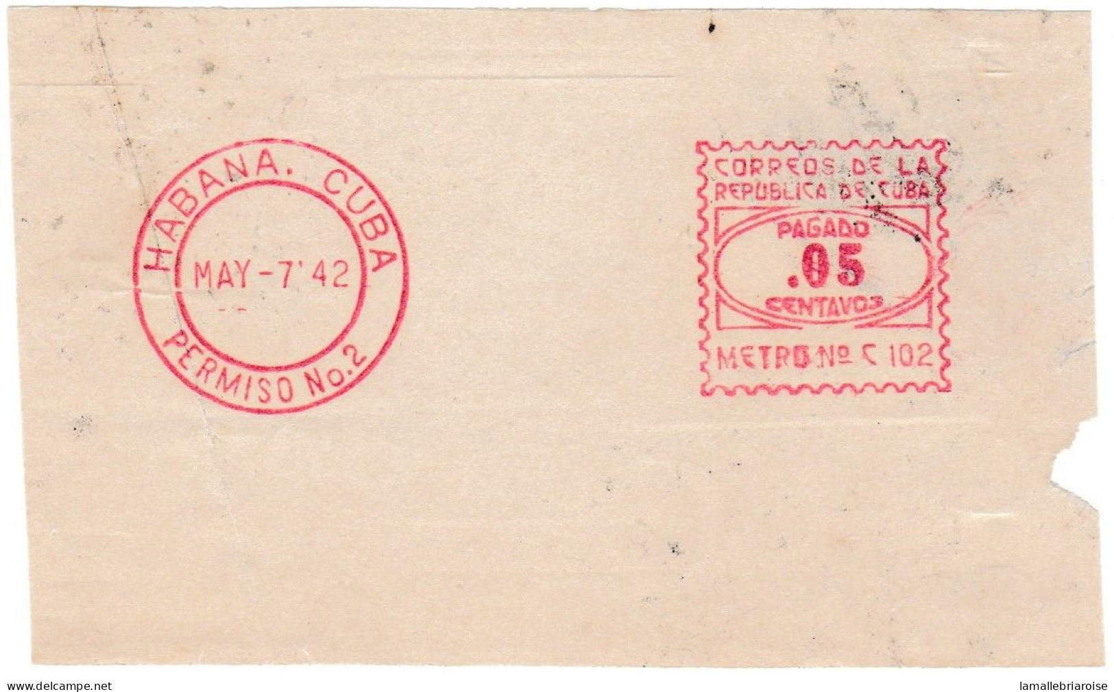 Cuba, Habana, Essai De Machine à Affranchir, 7 Mai 1942 - Imperforates, Proofs & Errors