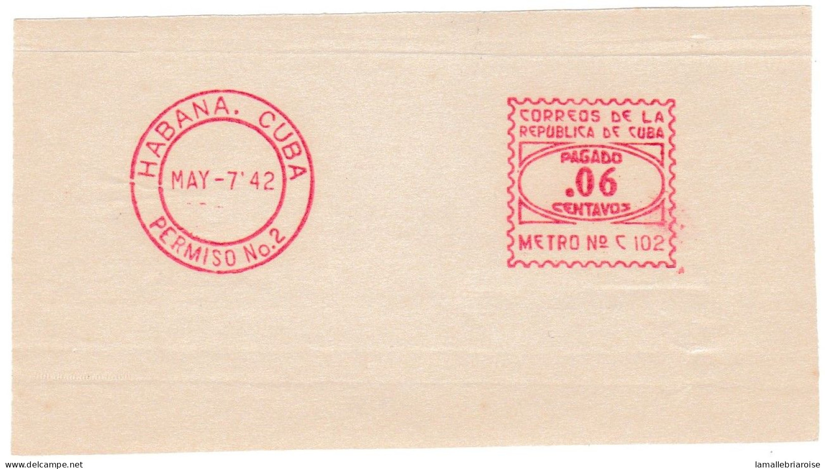 Cuba, Habana, Essai De Machine à Affranchir, 7 Mai 1942 - Imperforates, Proofs & Errors