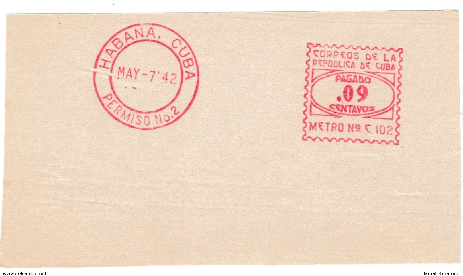 Cuba, Habana, Essai De Machine à Affranchir, 7 Mai 1942 - Imperforates, Proofs & Errors