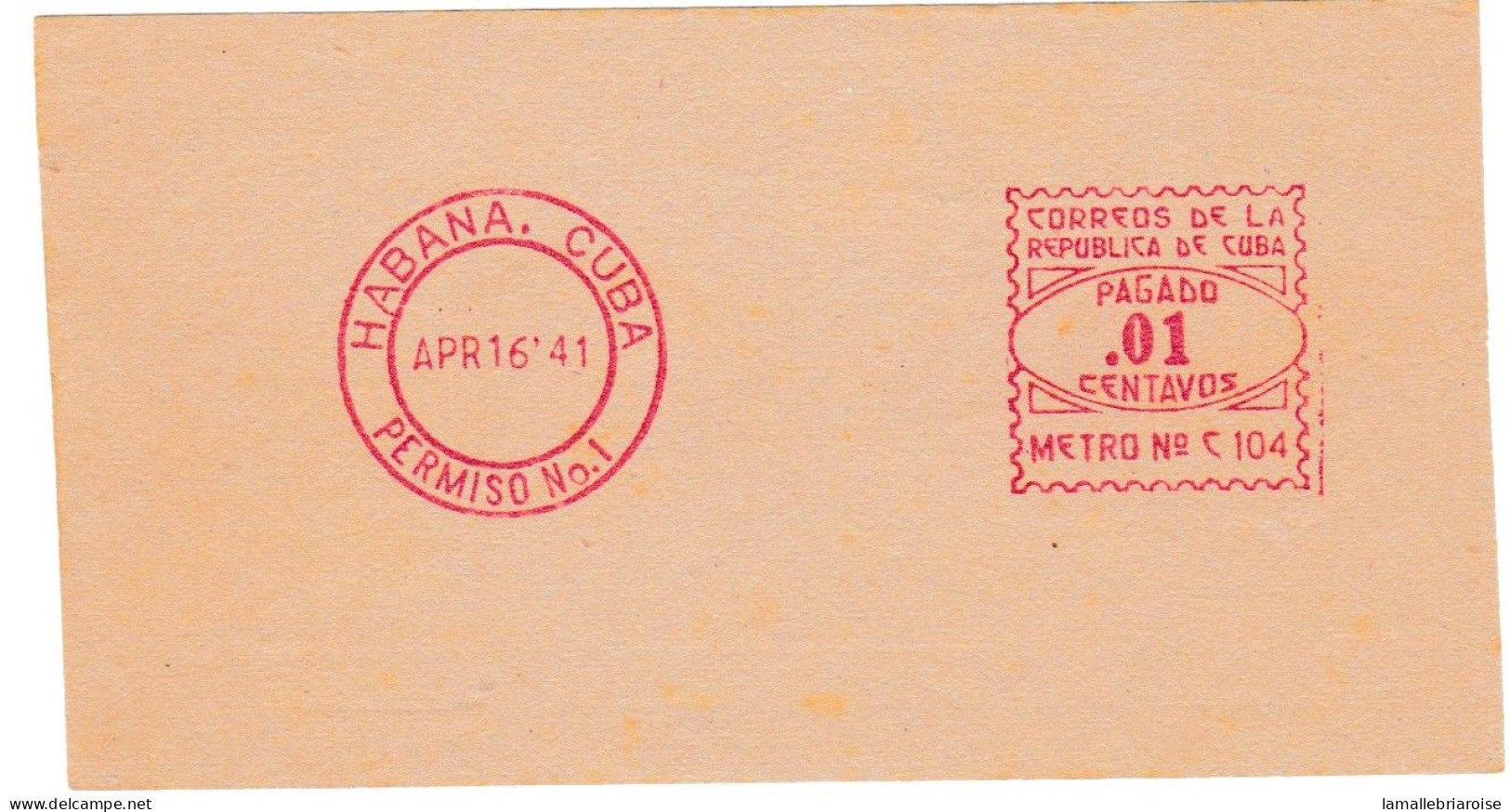 Cuba, Habana, Essai De Machine à Affranchir, 16 Avril 1941 - Geschnittene, Druckproben Und Abarten