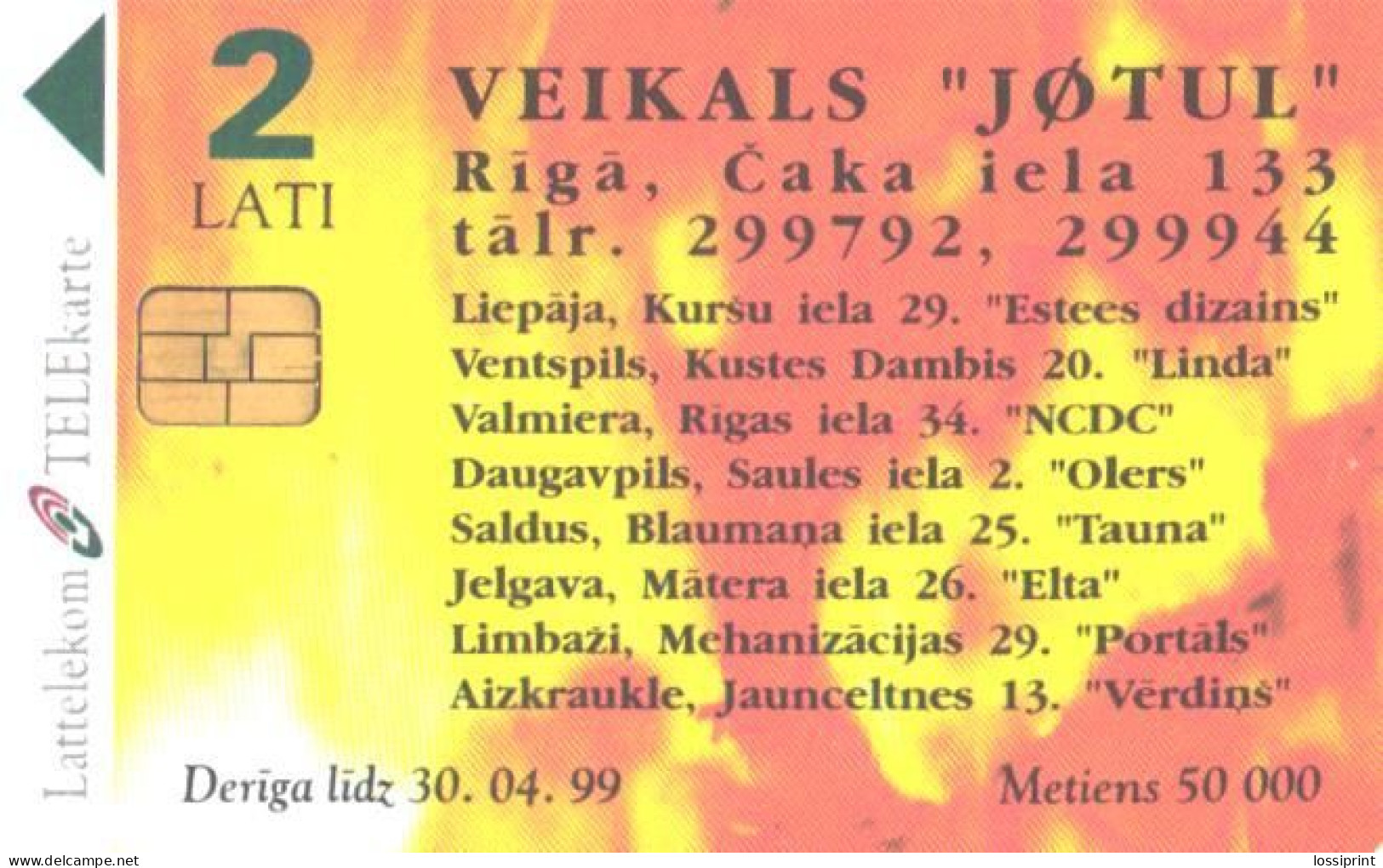 Latvia:Used Phonecard, Lattelekom, 2 Lati, Jotul, 1999 - Lettonie