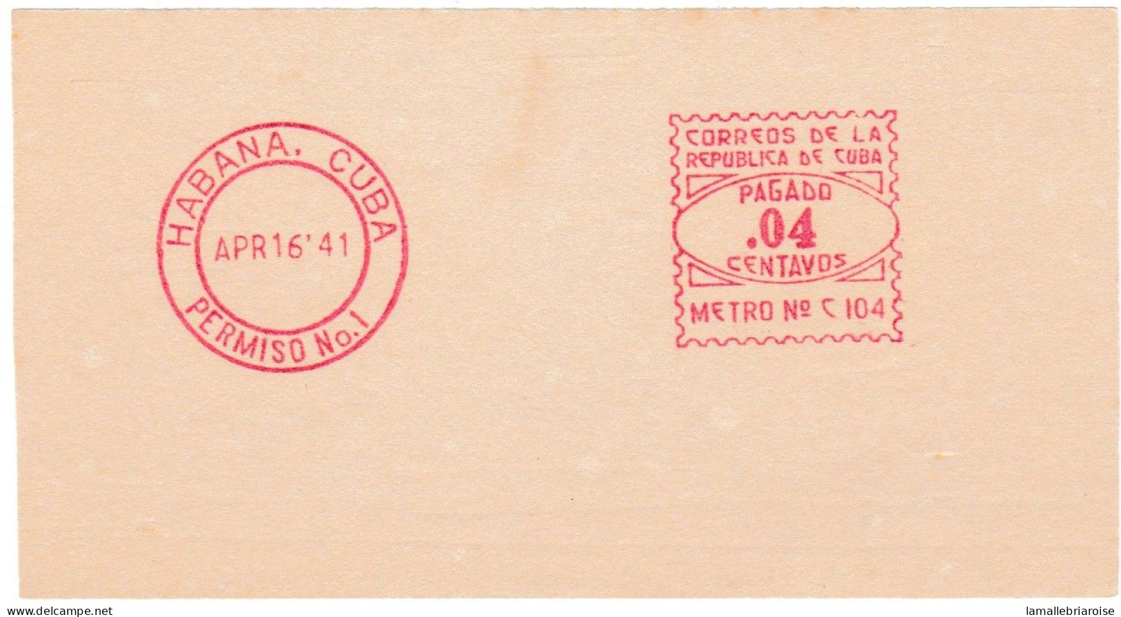 Cuba, Habana, Essai De Machine à Affranchir, 16 Avril 1941 - Imperforates, Proofs & Errors