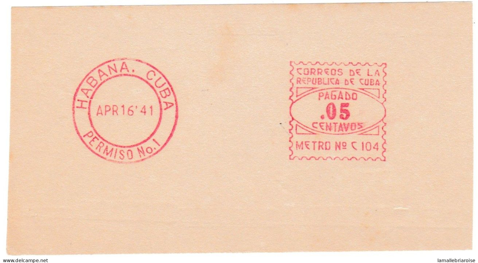 Cuba, Habana, Essai De Machine à Affranchir, 16 Avril 1941 - Imperforates, Proofs & Errors