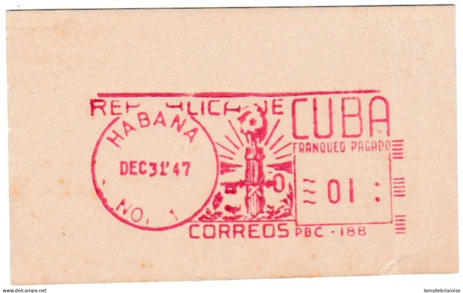 Cuba, Habana, Essai De Machine à Affranchir, 31 Décembre 1947 - Imperforates, Proofs & Errors