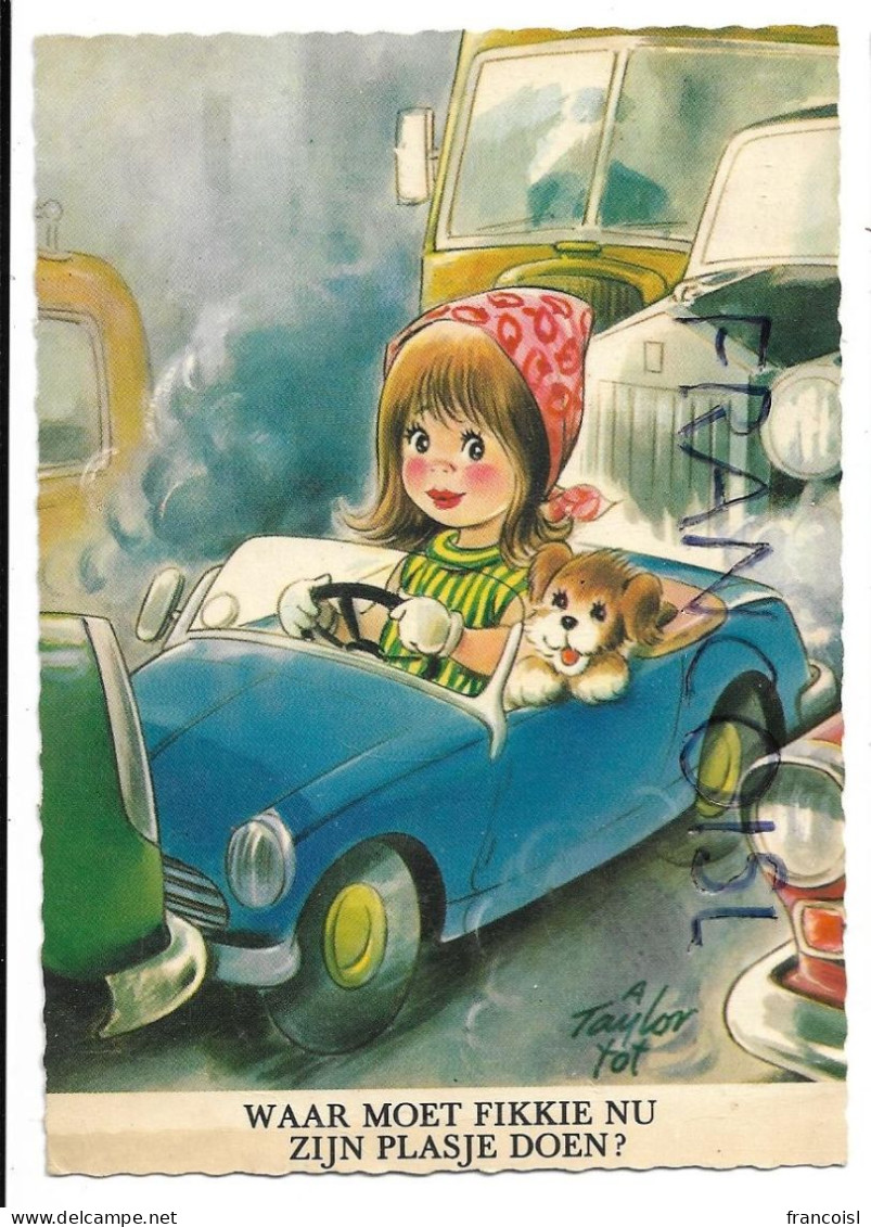 Petite Fille Big Eyes Au Volant Dans Un Embouteillage. Petit Chien:" Waar Moet Fikkie Nu Zijn Plasje Doen?" Par Taylor - Taylor