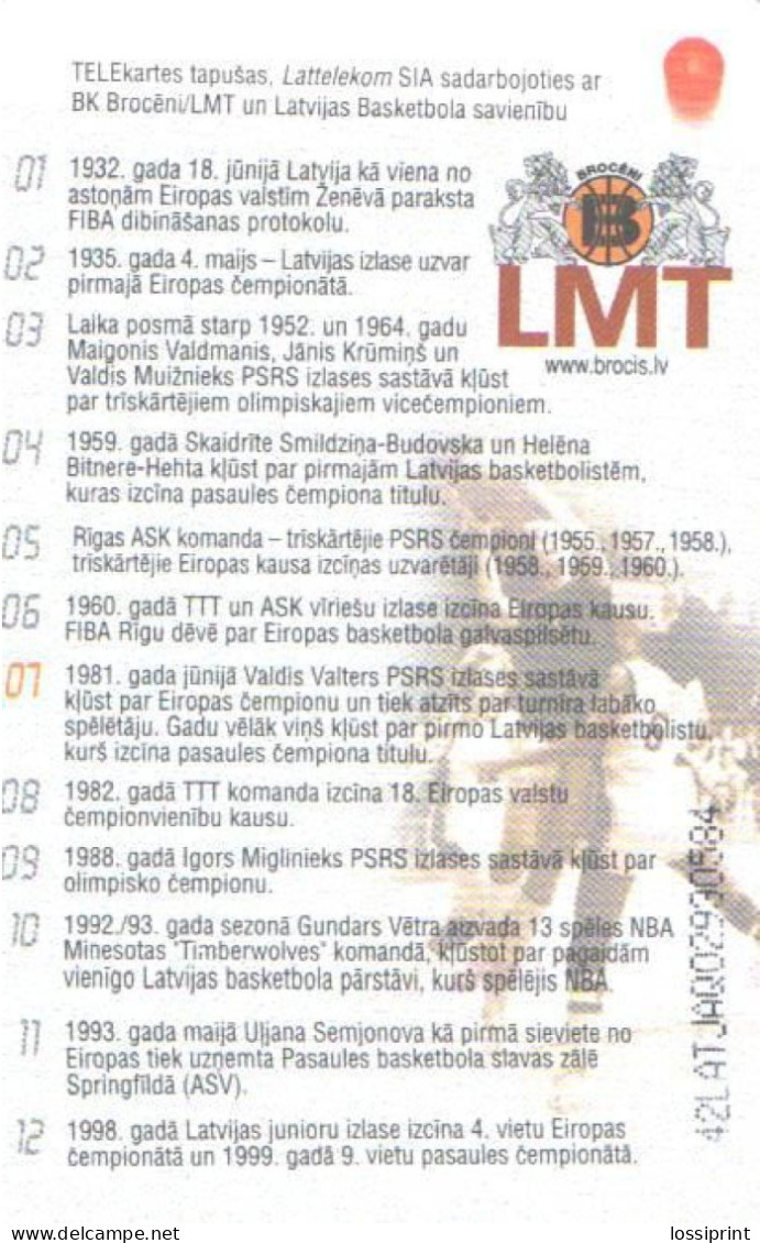 Latvia:Used Phonecard, Lattelekom, 3 Lati, Basketball Players, 07, 2002 - Latvia