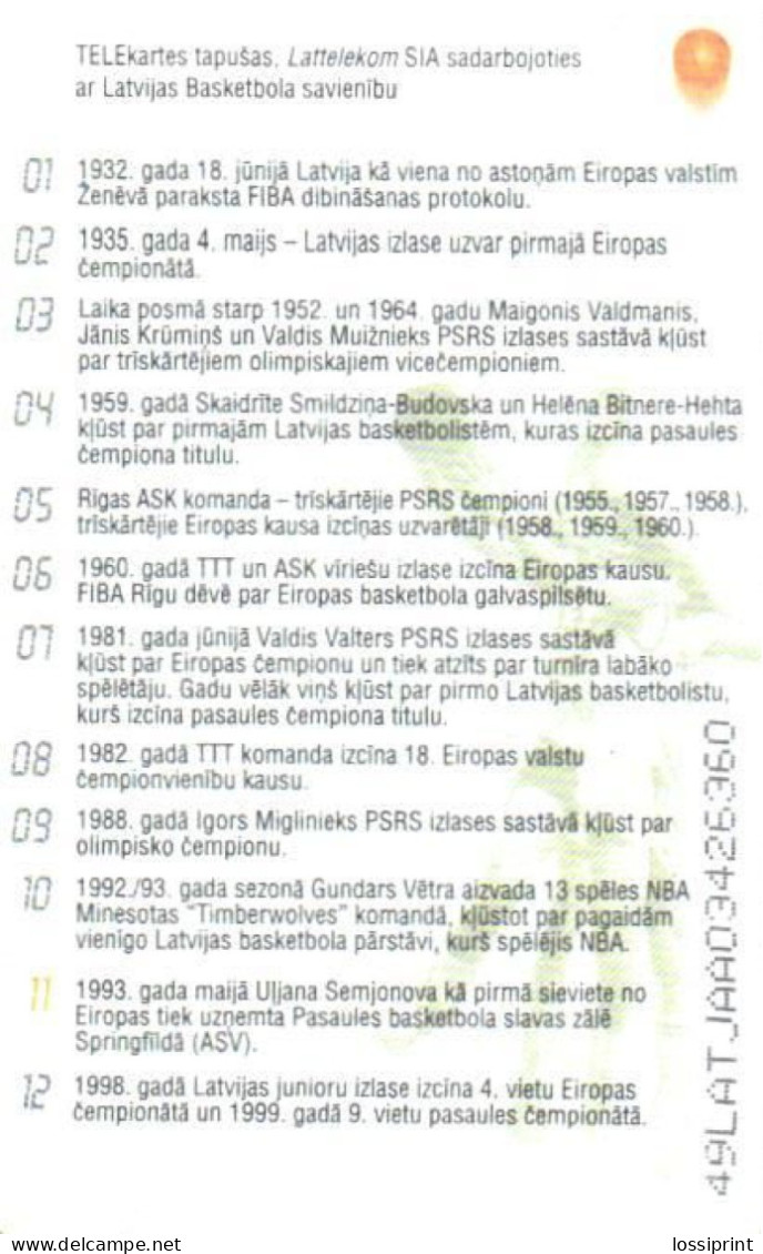 Latvia:Used Phonecard, Lattelekom, 3 Lati, Basketball Players, 11, 2004 - Latvia