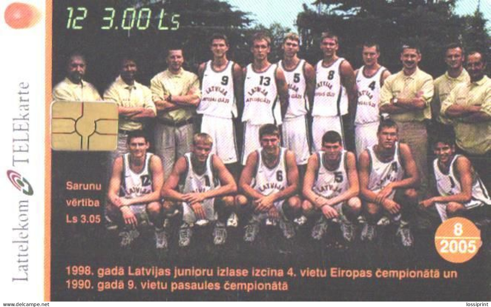 Latvia:Used Phonecard, Lattelekom, 3 Lati, Basketball Players, 12, 2005 - Latvia