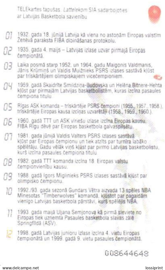 Latvia:Used Phonecard, Lattelekom, 3 Lati, Basketball Players, 12, 2005 - Latvia