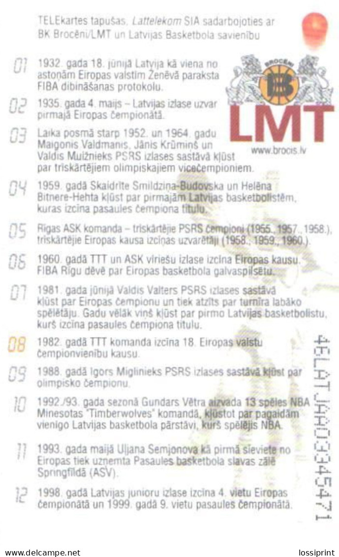 Latvia:Used Phonecard, Lattelekom, 3 Lati, Basketball Players, 08, 2003 - Latvia