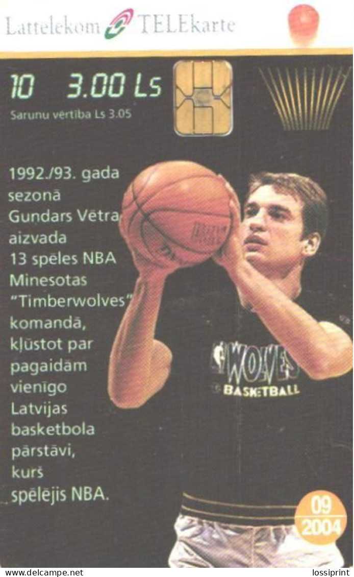 Latvia:Used Phonecard, Lattelekom, 3 Lati, Basketball Players, 10, 2004 - Lettonia