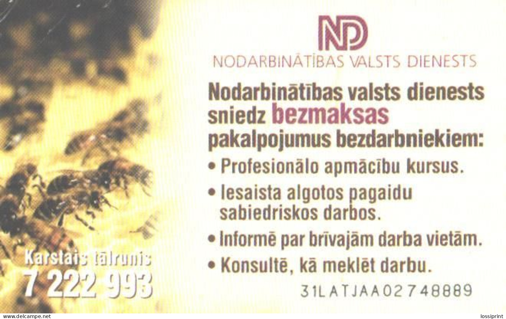 Latvia:Used Phonecard, Lattelekom, 2 Lati, Bee On Flower. 2000 - Letland