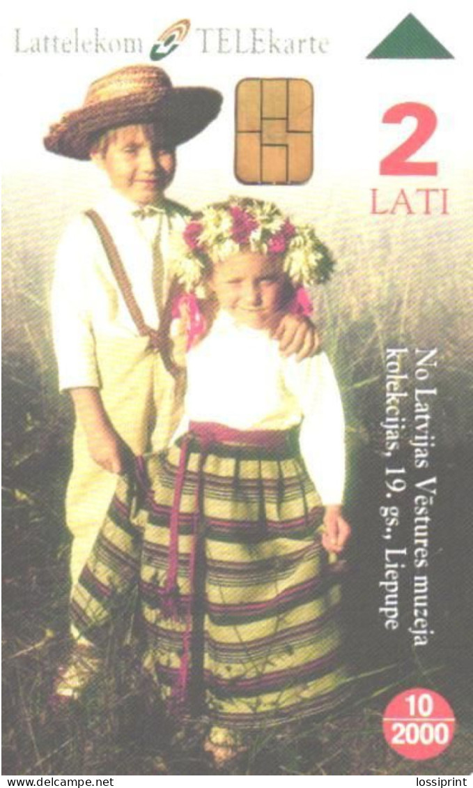 Latvia:Used Phonecard, Lattelekom, 2 Lati, Vidzeme National Costumes, Land Map, 2000 - Latvia