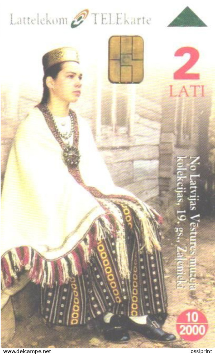 Latvia:Used Phonecard, Lattelekom, 2 Lati, Zemgale National Costumes, Land Map, 2000 - Letonia