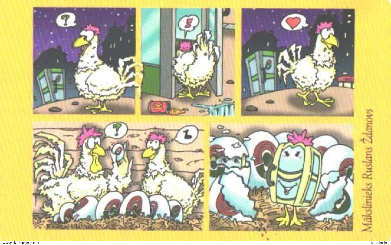 Latvia:Used Phonecard, Lattelekom, 2 Lati, Comics, Chikens, 2003 - Lettland